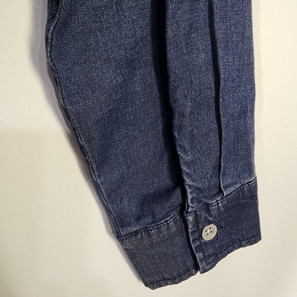 Denim & Co Women Stretch Chambray Tunic Side Pockets Dark Wash Size Small Button - Picture 8 of 12